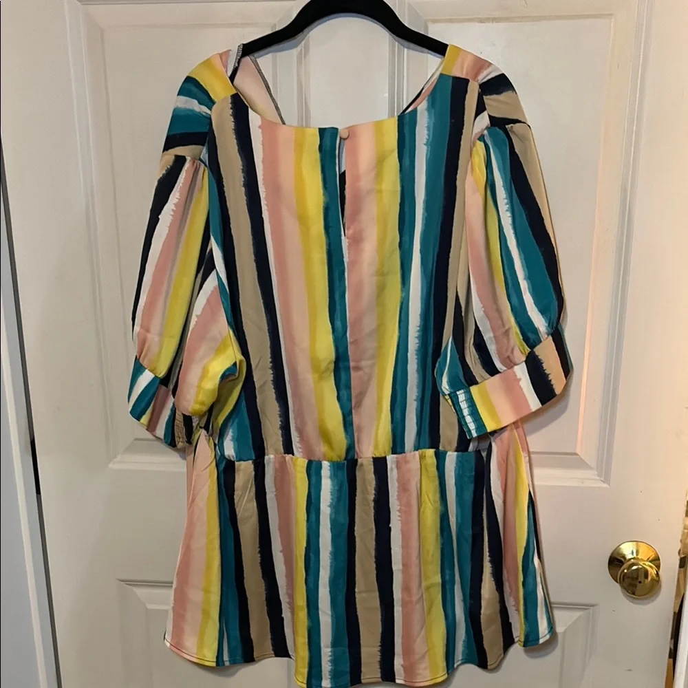 Lane Bryant Blue Yellow Boxy 3/4 Sleeve Blouse - Picture 9 of 9